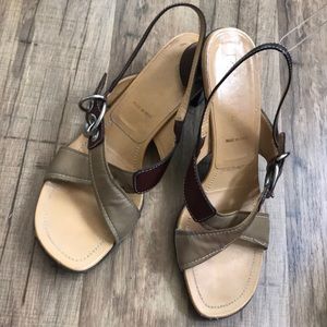 Prada Sling Sandal Low Heel 10.5 Buckle Leather